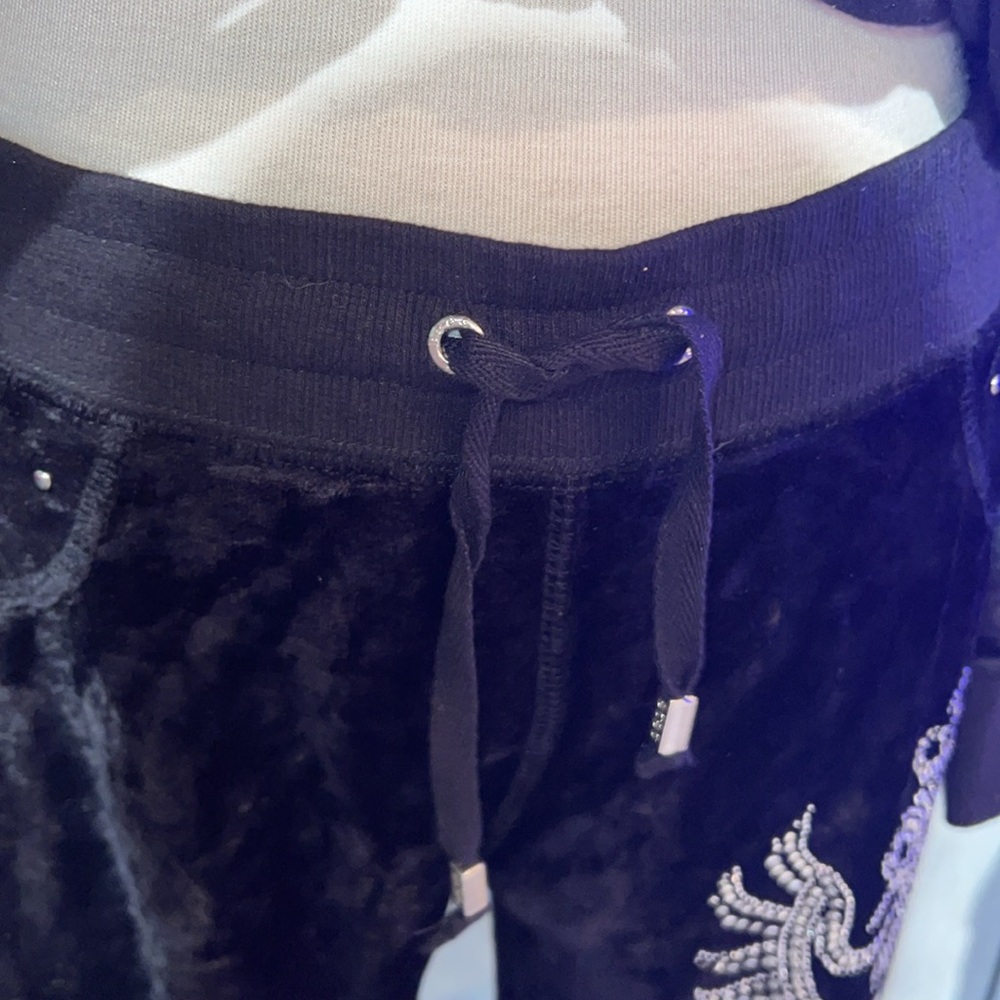 BCBGMaxAzria  Y2K 90s black rhinestone silver embellished Velour Track Suit M - Picture 8 of 16